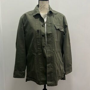 Bass Denim Green Cotton Embroidered Jacket Long XS Army Military
